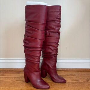 INC International Concepts Tabithaa burgundy Leather Over The Knee Heel Boots 5M